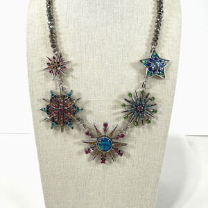 Kirks Folly Rainbow Star Seaview Moon Necklace Star Starburst Silver Tone 18"